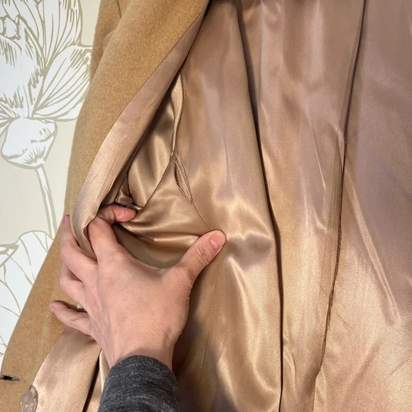 Vintage Lands End 100% Camel Hair Wool Double-Breasted Trench Coat - Size 10 - Picture 10 of 11